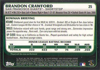 2011 Bowman Draft Picks & Prospects - Chrome #25 Brandon Crawford Back