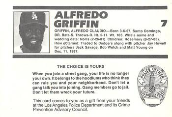 1988 Los Angeles Dodgers Police #NNO Alfredo Griffin Back