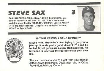1988 Los Angeles Dodgers Police #NNO Steve Sax Back