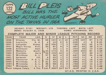 1965 Topps #122 Bill Pleis Back