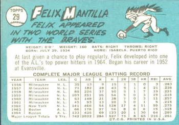 1965 Topps #29 Felix Mantilla Back