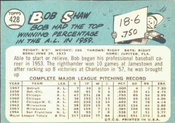 1965 Topps #428 Bob Shaw Back