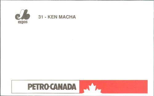 1991 Petro Canada Montreal Expos Postcards #NNO Ken Macha Back