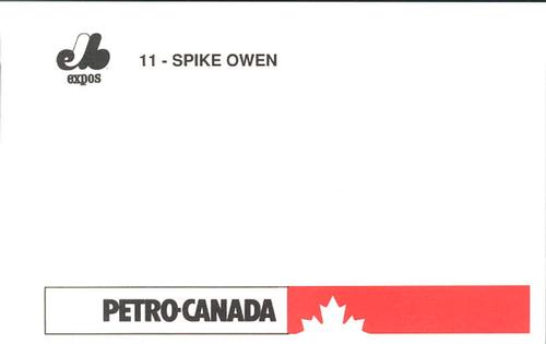 1991 Petro Canada Montreal Expos Postcards #NNO Spike Owen Back
