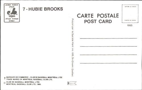 1986 Montreal Expos Postcards #NNO Hubie Brooks Back