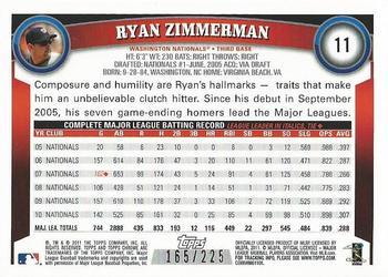 2011 Topps Chrome - Atomic Refractors #11 Ryan Zimmerman Back