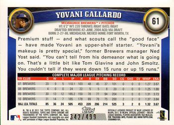 2011 Topps Chrome - Purple Refractors #61 Yovani Gallardo Back