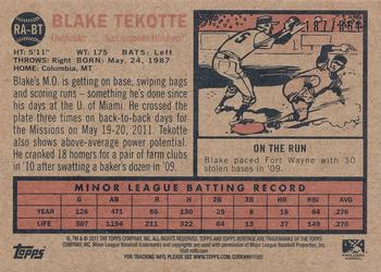 2011 Topps Heritage Minor League - Real One Autographs #RA-BT Blake Tekotte Back
