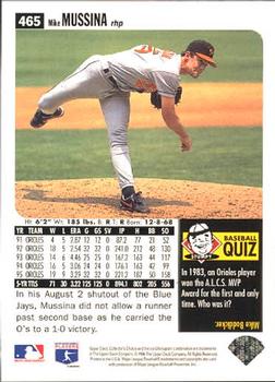 1996 Collector's Choice #465 Mike Mussina Back