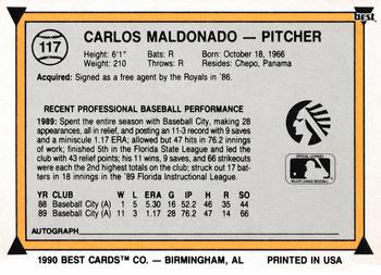 1990 Best #117 Carlos Maldonado Back