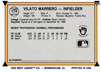 1990 Best #172 Vilato Marrero Back