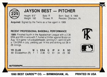 1990 Best #225 Jayson Best Back