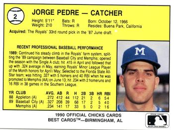 1990 Best Memphis Chicks #2 Jorge Pedre  Back