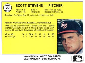 1990 Best South Bend White Sox #22 Scott Stevens  Back