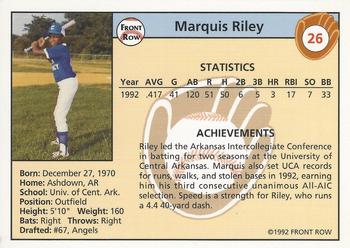 1992 Front Row Draft Picks #26 Marquis Riley Back