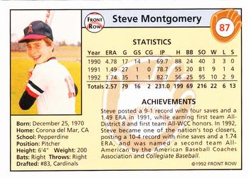 1992 Front Row Draft Picks - Silver #87 Steve Montgomery Back