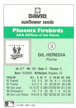 1990 CMC Phoenix Firebirds #3 Gil Heredia Back