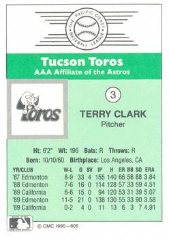 1990 CMC Tucson Toros #3 Terry Clark Back
