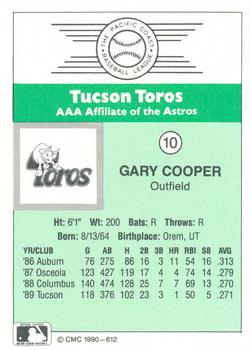 1990 CMC Tucson Toros #10 Gary Cooper Back