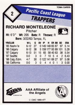 1989 CMC Edmonton Trappers #2 Rich Monteleone  Back