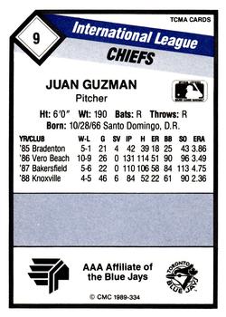 1989 CMC Syracuse Chiefs #9 Juan Guzman  Back