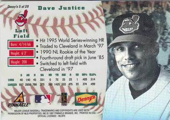 1997 Pinnacle Denny's Holograms #5 Dave Justice Back