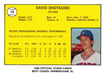 1989 Best Huntsville Stars #15 David Shotkoski Back