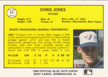1989 Best Knoxville Blue Jays #11 Chris Jones  Back