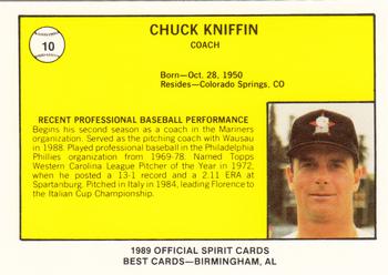 1989 Best San Bernardino Spirit #10 Chuck Kniffin Back