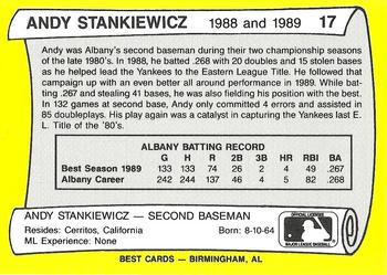 1990 Best Albany-Colonie A's/Yankees All Decade #17 Andy Stankiewicz  Back