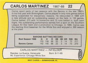 1990 Best Birmingham Barons All Decade #22 Carlos Martinez  Back