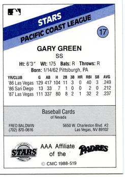 1988 CMC Las Vegas Stars #17 Gary Green Back