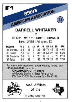 1988 CMC Oklahoma City 89ers #11 Darrell Whitaker Back