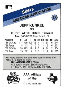 1988 CMC Oklahoma City 89ers #18 Jeff Kunkel Back