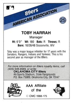 1988 CMC Oklahoma City 89ers #25 Toby Harrah Back