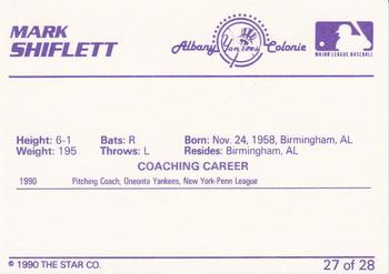 1990 Star Albany-Colonie Yankees #27 Mark Shiflett Back