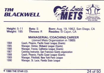 1990 Star Florida State League All-Stars #24 Tim Blackwell Back