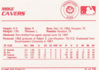 1990 Star Hagerstown Suns #5 Mike Cavers Back