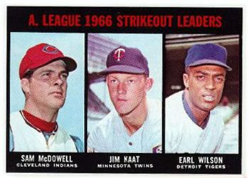 1967 Topps #237 American League 1966 Strikeout Leaders (Sam McDowell / Jim Kaat / Earl Wilson) Front