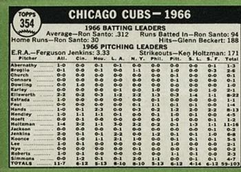 1967 Topps #354 Chicago Cubs Back