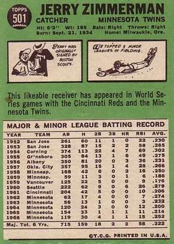 1967 Topps #501 Jerry Zimmerman Back