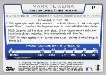 2012 Bowman - International #16 Mark Teixeira Back