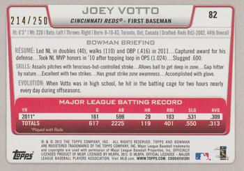 2012 Bowman - Orange #82 Joey Votto Back