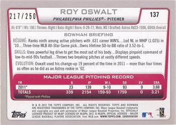 2012 Bowman - Orange #137 Roy Oswalt Back