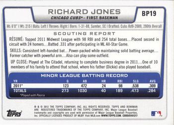 2012 Bowman - Prospects #BP19 Richard Jones Back