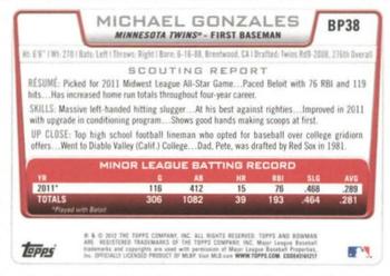 2012 Bowman - Prospects International #BP38 Michael Gonzales Back
