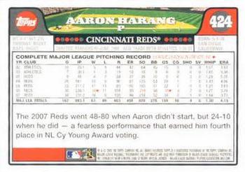 2008 Topps #424 Aaron Harang Back