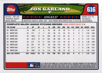 2008 Topps #616 Jon Garland Back