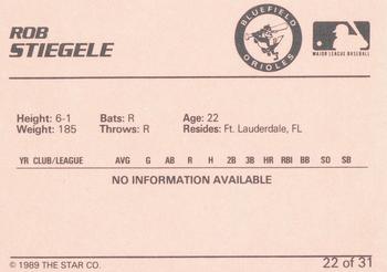 1989 Star Bluefield Orioles #22 Rob Stiegele Back