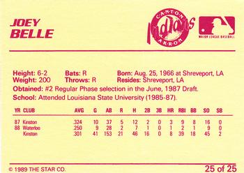 1989 Star Canton-Akron Indians #25 Joey Belle Back